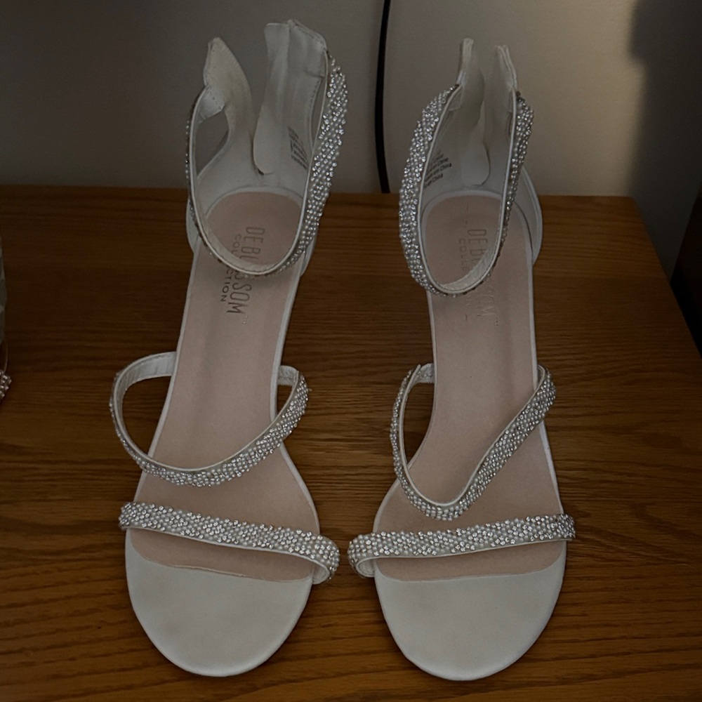 David's Bridal White Rhinestone Heels